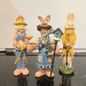 Vintage Easter Bunny Figurines Set Carrot Birdhouse Spring Anthropomorphic minis